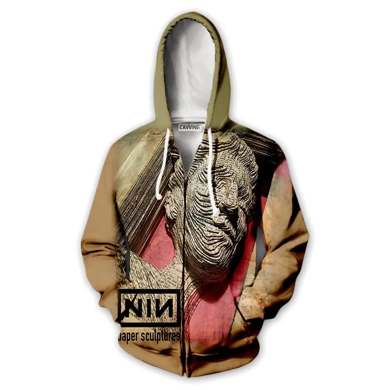 Caving – sweat à capuche Harajuku pour hommes et femmes, impression 3D, bande de clous, fermeture éclair, neuf pouces