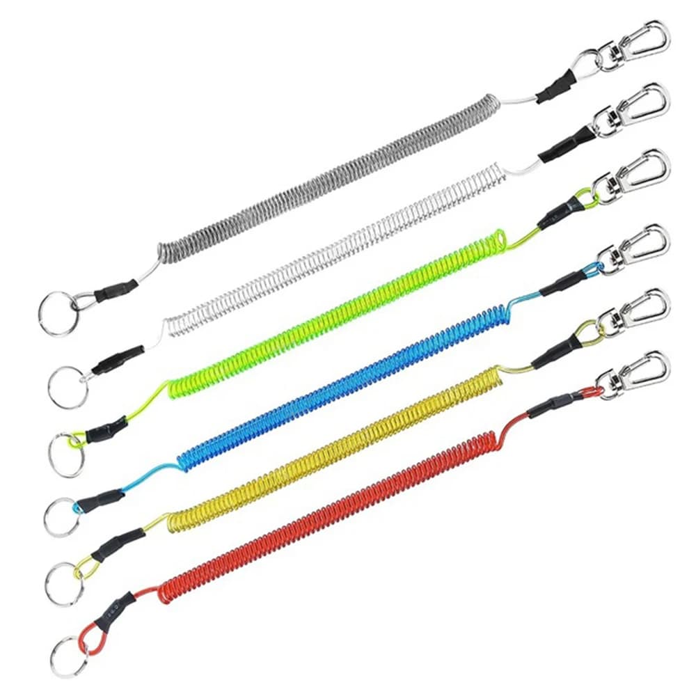 Porte-clés de pêche en fil d'acier T4, cordon enroulé, pince de sécurité pour Camping, poignées à lèvres, 1.2m Max Stretch, outils de pêche