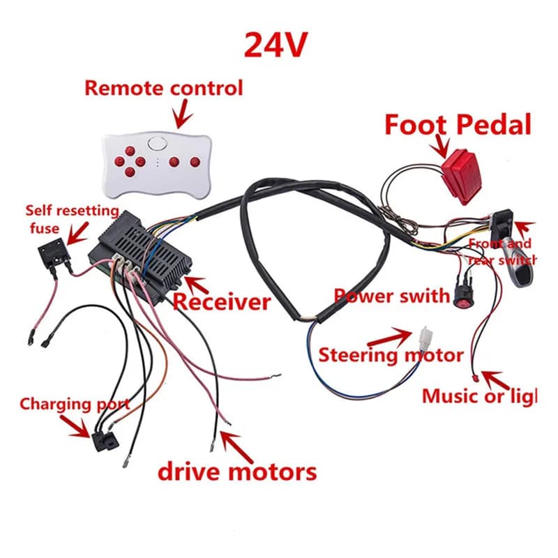 Ensemble complet de harnais modifié 24V bricolage interrupteur de Circuit imprimé de télécommande, accessoires de conduite électrique pour enfants