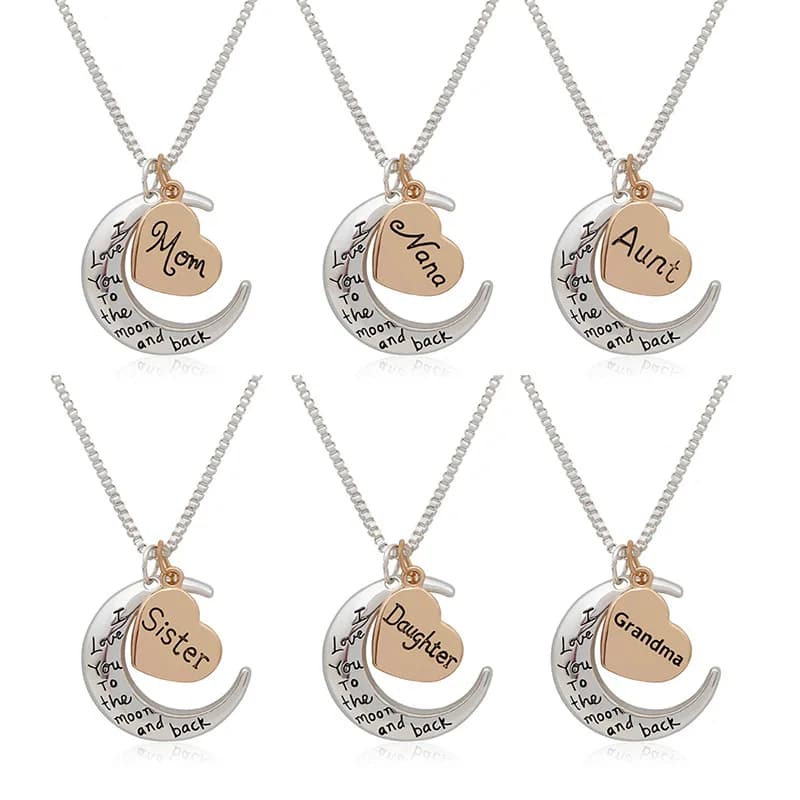 Je t'aime la lune et le dos pendentif collier cadeaux pour maman/soeur/daghter/nana/aunt/grandma