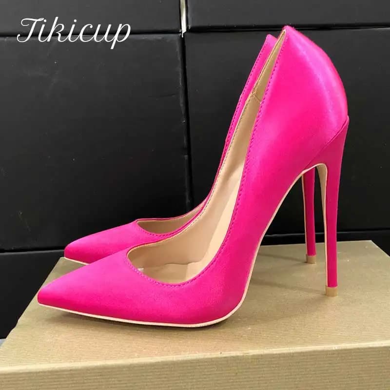 Tikicup-Escarpins à Talons Hauts en Tissu Satiné pour Femme, Rose, Chic, Patients, Chaussures de Mariage, Grande Taille