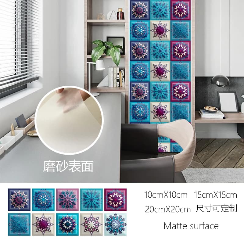 Autocollants de carreaux de surface de style mandala, couvertures de transferts pour cuisine, sol chaud, papier peint d'art en PVC résistant à l'usure, 256, 10 pièces