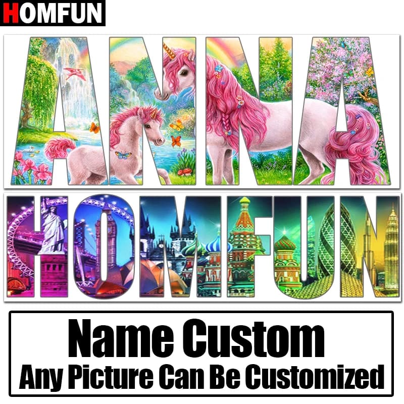Homfun nom lettre Photos personnalisé 5D diamant peinture point de croix plein carré/rond dessin animé diamant broderie décor à la maison cadeau