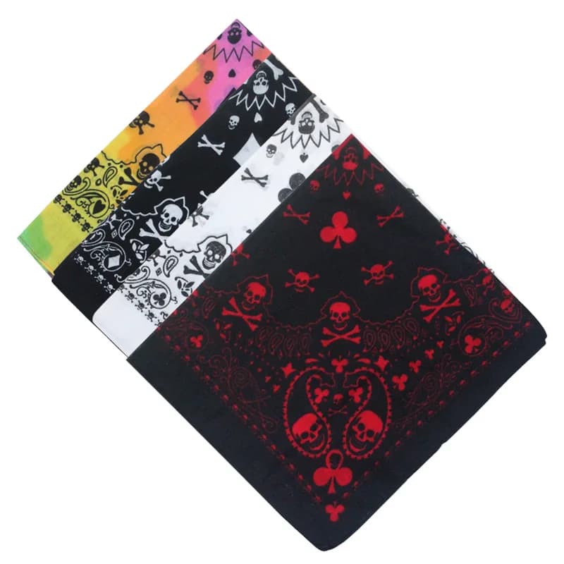 55 cm blanc noir rouge crâne Poker géométrique Bandana unisexe Harajuku Hip Hop carré bandeau moto sport enveloppe de cheveux bracelet