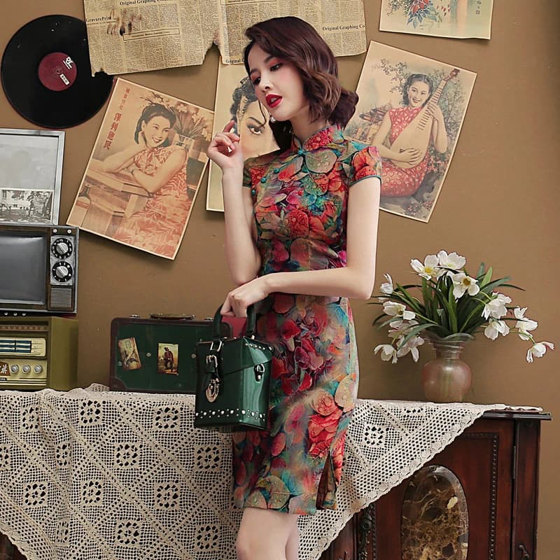 Robe Cheongsam chinoise en coton et lin extensible, rouge et noir, 5xl, 4xl, Sexy, Vintage, traditionnel