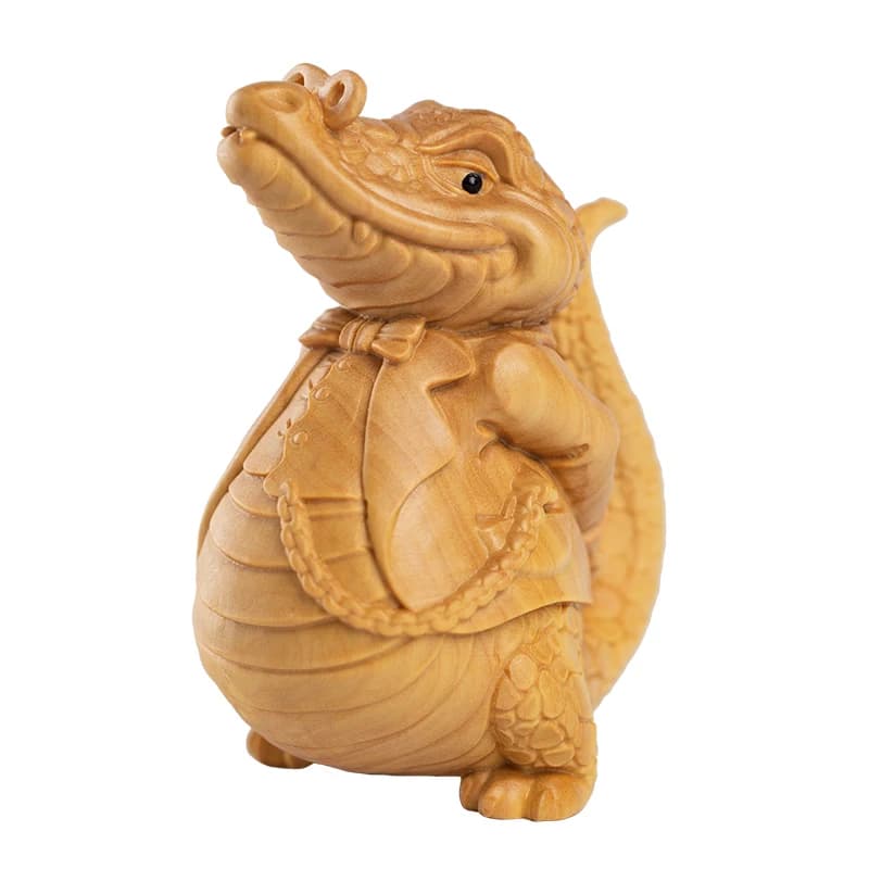 Figurine unique de Crocodile Cartoon, sculptée main en bois. Ornement, sculpture artistique animale. Décoration pour maison, bureau, table.