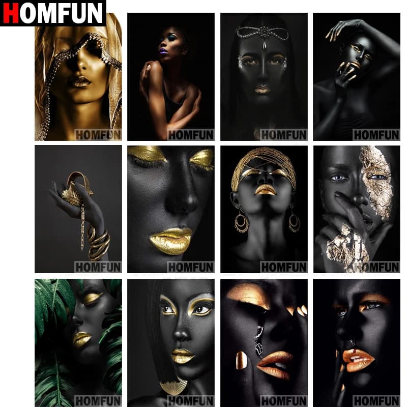 HOMFUN – peinture diamant thème "femme africaine", broderie complète 5D, perles carrées ou rondes, points de croix, à faire soi-même, décoration d'intérieur