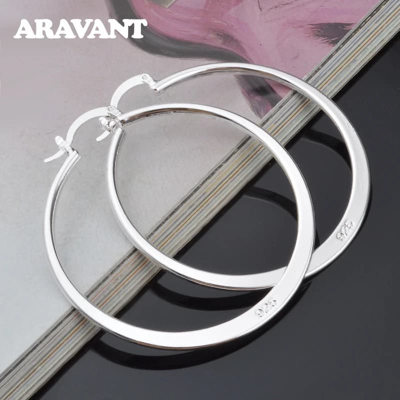 Aravant 925 argent 55MM plat cerceau boucle d'oreille pour les femmes mode bijoux cadeau