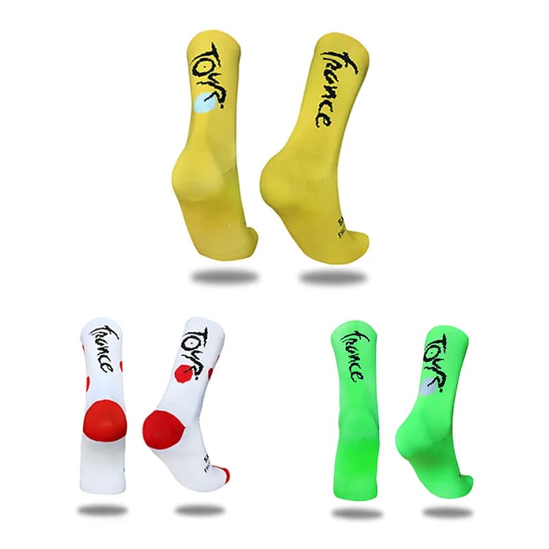 Nouvelles chaussettes de cyclisme à lettres, chaussettes de sport respirantes à compression pour la compétition en extérieur, chaussettes de vélo pour hommes, Calcetines Ciclismo