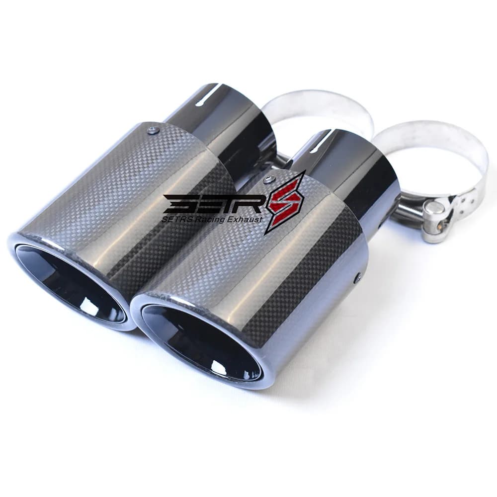 Embout biseauté en fibre de carbone noir brillant modifié pour voiture, tuyau d'extrémité de silencieux, embout d'accès en acier inoxydable pour E63, 1PC