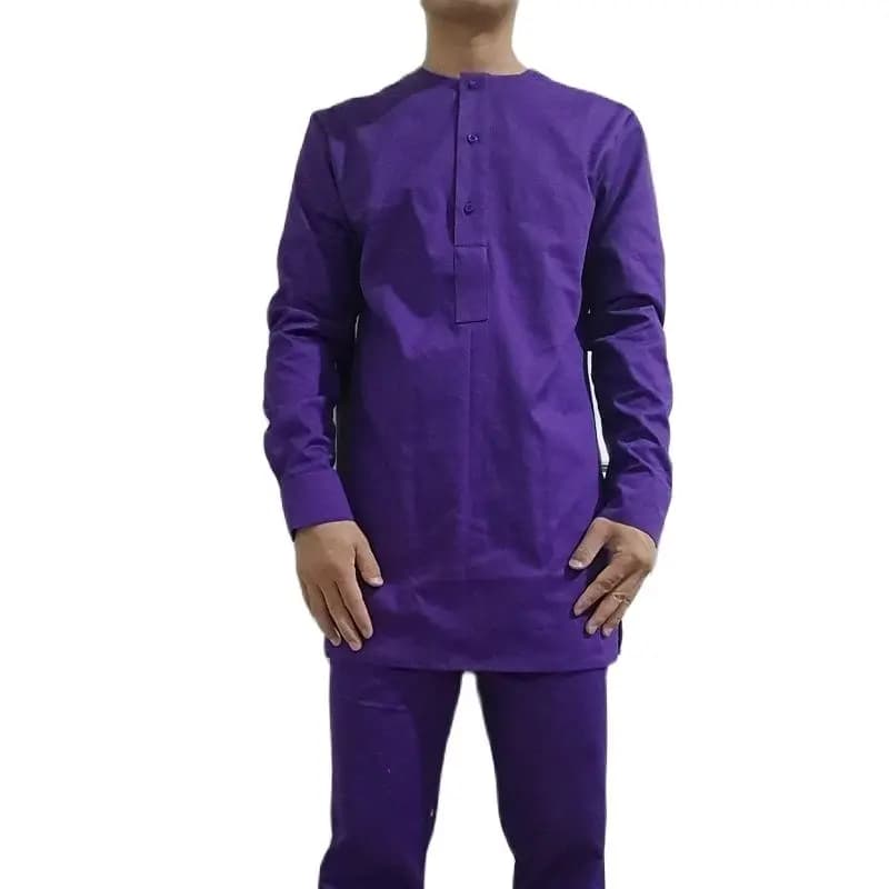 Ensemble de vêtements en coton trempé pour hommes, chemise assortie, pantalon, violet uni, occasion africaine, Y + FJFestival
