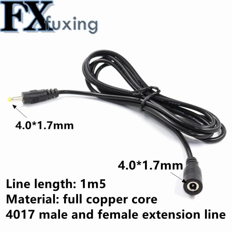 Connecteur d'alimentation cc 4mm x 1.7mm, adaptateur Jack femelle + mâle, câble d'extension 150cm 4.0x1.7MM, ligne 4017, noyau entièrement en cuivre, 1 pièce