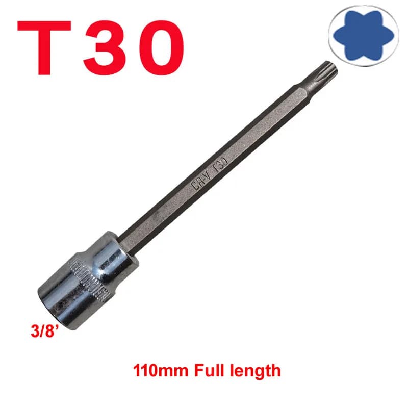 Clé Extra longue de 110mm, 1 pièce, inviolable, Torx Star, écrous à douille, tournevis à percussion carré de 3/8 pouces, outil T30 T40 T45 T50