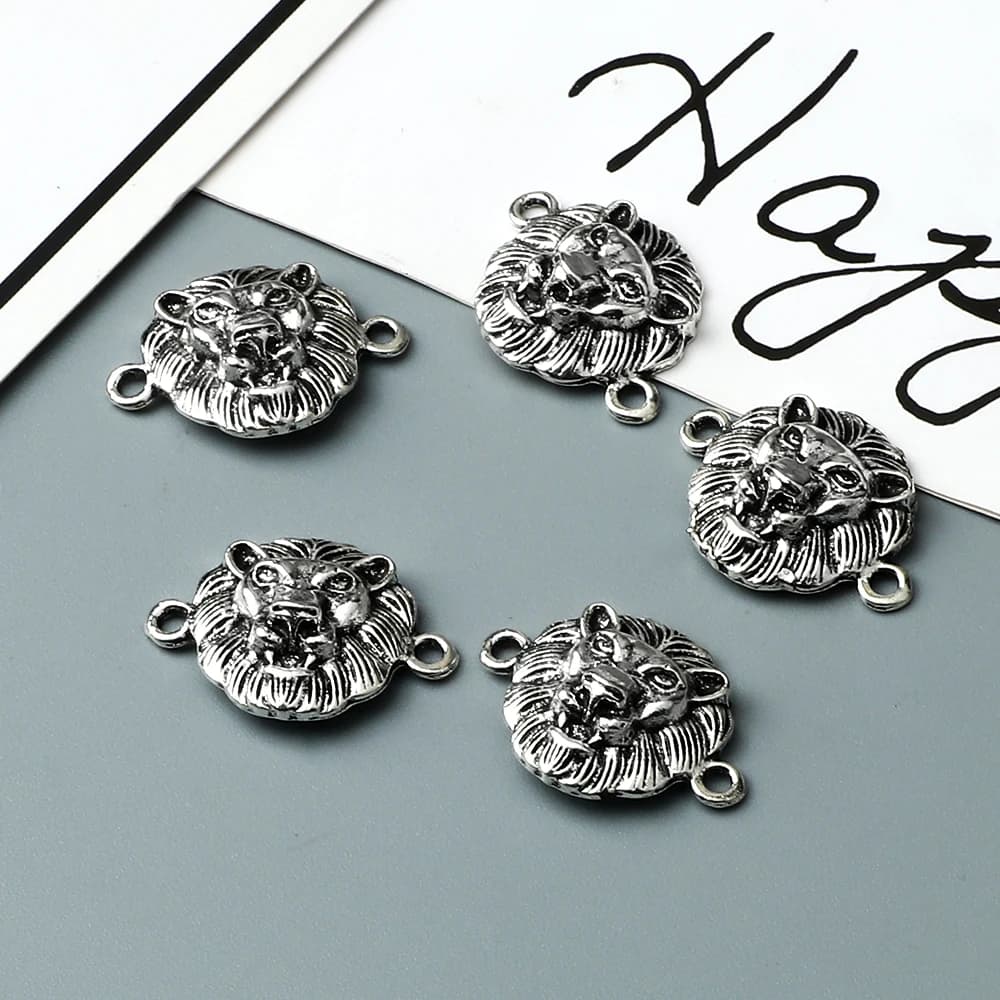 Accessoires en alliage tête de lion couleur argent, bijoux tendance, colliers pour femmes et hommes, cadeaux pour la fabrication de bijoux, pendentif de bracelet DIY