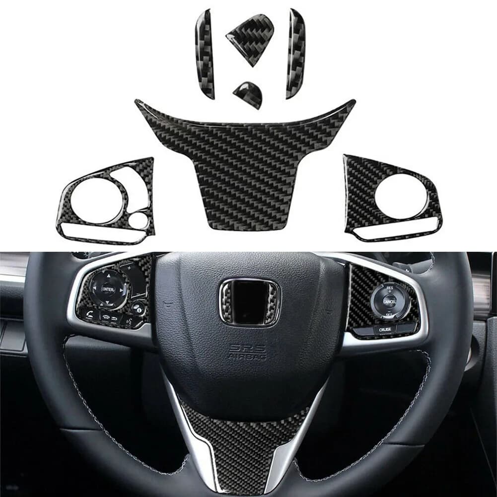 Garniture d'autocollant de volant intérieur en fibre de carbone, accessoires de style de voiture, Honda Civic 10th, 2016, 2017, 2018, 2019, 7 pièces