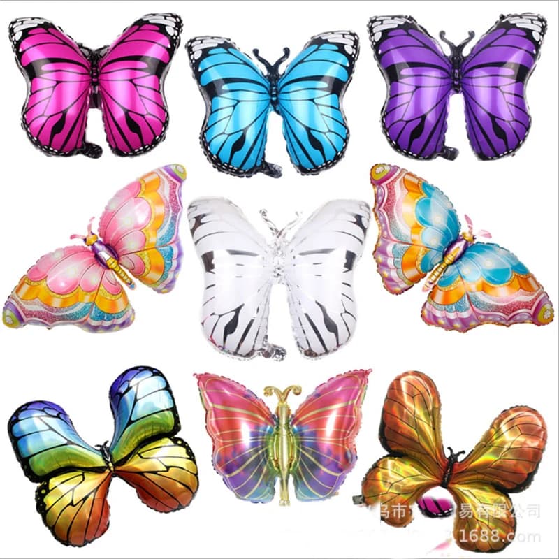 Grand ballon papillon en aluminium, couleur Laser, décoration de fête d'anniversaire pour fille
