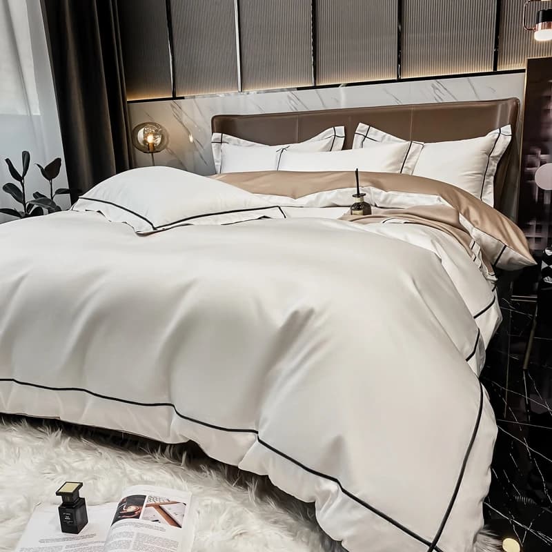 Ensembles de literie en coton égyptien blanc, housse de couette brodée, drap plat/conjié, linge de Style hôtel, Textiles de maison Queen King