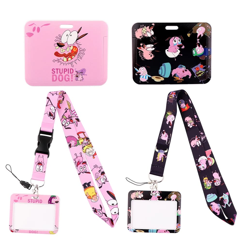 Porte-carte de dessin animé chien stupide, rose, noir, porte-carte d'identité, porte-carte de bus, lanière de carte du personnel pour téléphone prédire, ULà suspendre bricolage, ER809