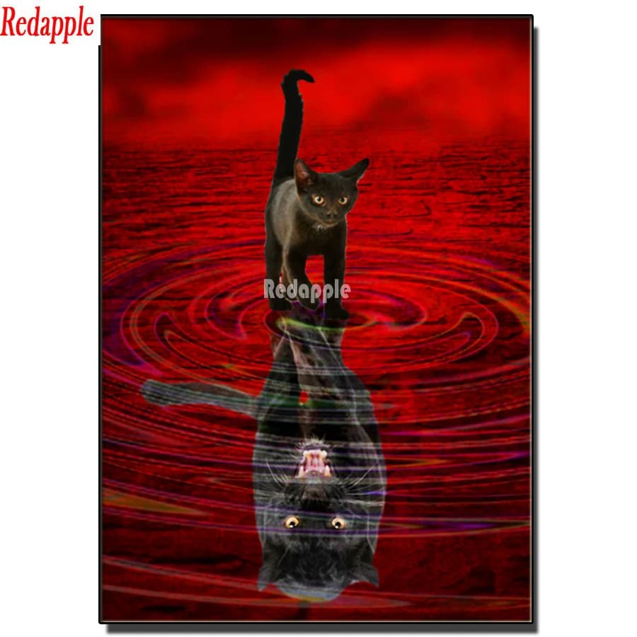 Peinture au diamant au point de croix, image d'animaux en mosaïque de broderie de strass, art artisanal, chat noir et panthère noire