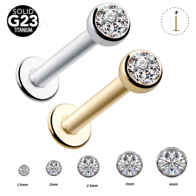 1 pièce F136 titane 16G 1.5-4mm Cz gemme Tragus lèvre anneau Monroe oreille Cartilage boucle d'oreille Piercing Labret Tragus Cartilage boucle d'oreille