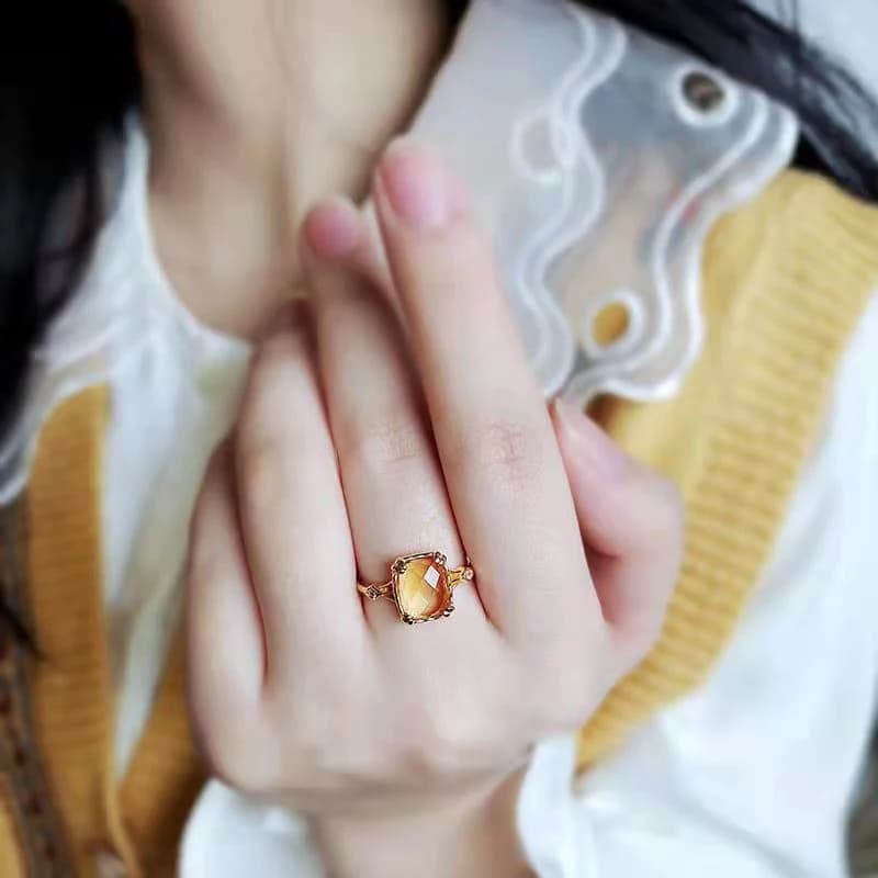 Bague pendentif en argent incrusté de citrine naturelle, design Original, ouverture réglable, collier élégant et léger, charme de luxe, joaillerie féminine