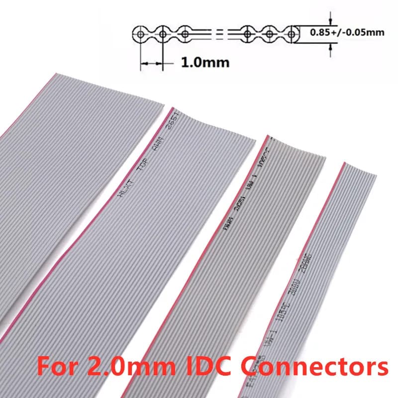 Câble ruban plat gris pour IDC, connecteur David, pas de 1.0mm, 1 mètre, 2.0mm, 10P, 12P, 14P, 16P, 20P, 34P, 40P, 28AWG