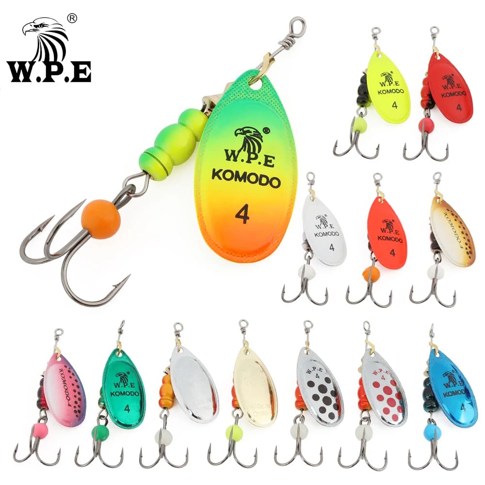 W.P.E 1 pièces leurre Spinner 3 # /4 # /5 # Cuillère leurre de pêche 6.8g/9.5g/13.4g laiton cuivre métal triple crochet bar leurre poisson attirail Pesca