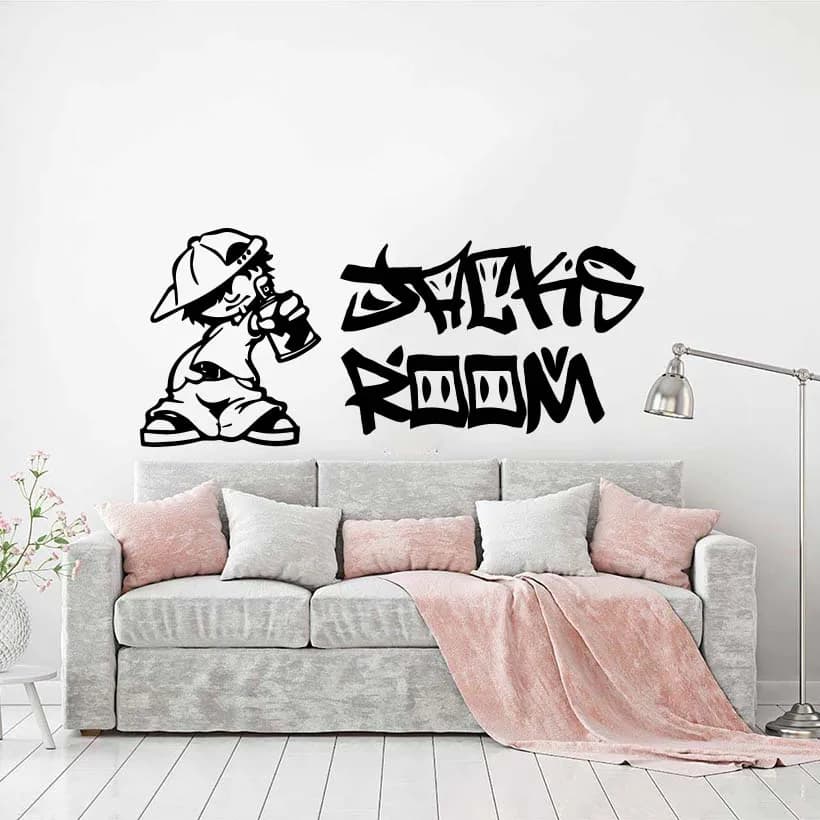 Autocollant Mural Graffiti avec Nom Personnalisé, Art de Rue, pour Chambre d'Enfant, Banksy, Salle de Jeux