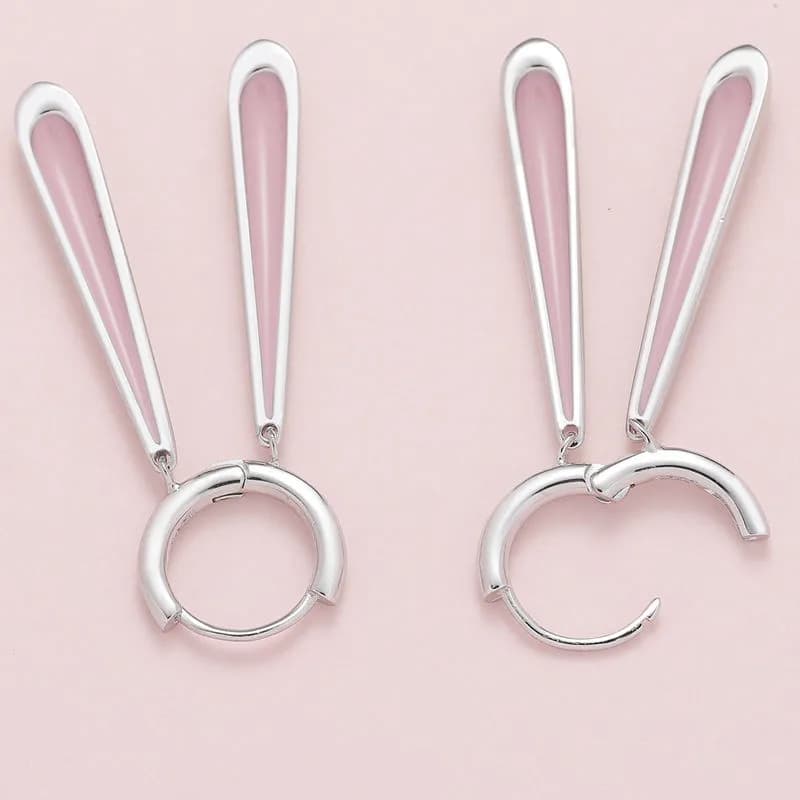Boucles d'oreilles pendantes oreilles de lapin rose en argent regardé 925 pour femmes et filles, boucles d'oreilles mignonnes, bijoux de fête, cadeaux d'anniversaire, mode