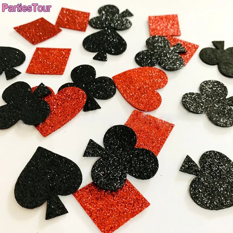 100/200 pièces Confettis de casino et de poker à paillettes non tissés, décorations de table pour fêtes de casino et anniversaires sur le thème des cartes à jouer