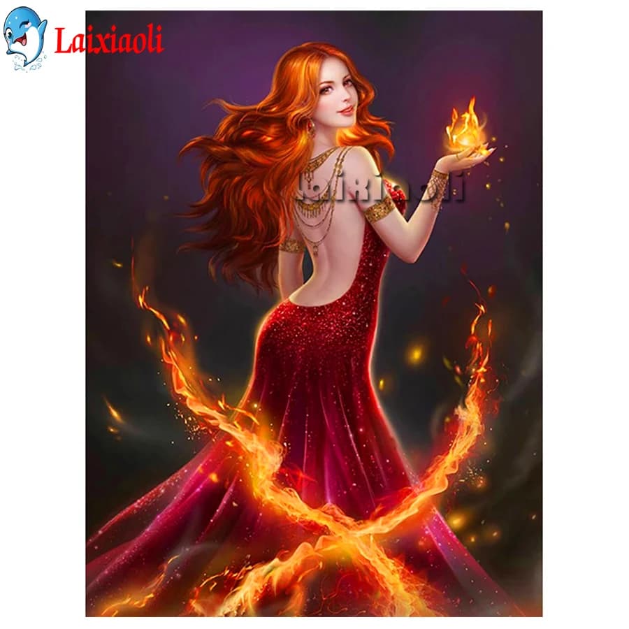 Goddess of Fire-Peinture d'aviation complète avec diamants pour filles, image 3D, mosaïque de biscuits de kirchen, décoration d'intérieur, vente d'accessoires