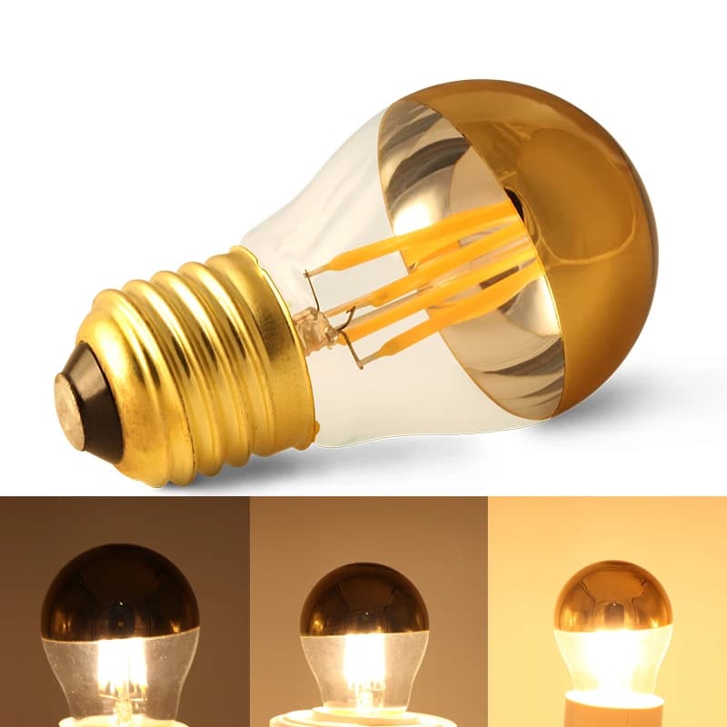 Ampoule à filament LED E27 E26 4W 110v 220v avec variateur d'intensité, ampoule à bulle G45, lampe Edison à sommet doré, sans ombre, lumière blanche chaude