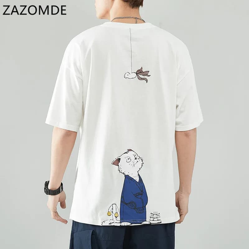 ZAZOMDE – T-shirt japonais à manches courtes pour hommes, Streetwear décontracté, surdimensionné, estival, Harajuku