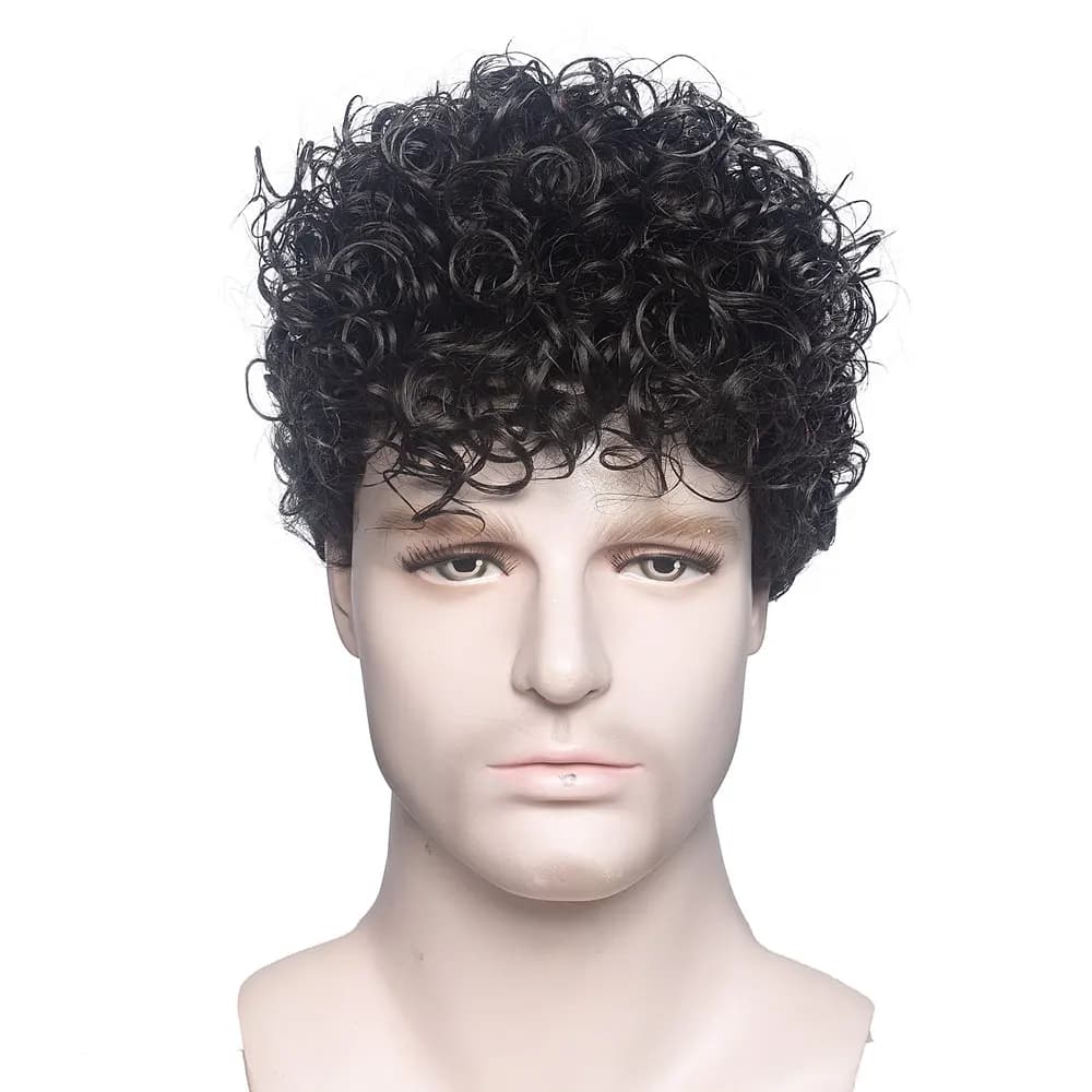Perruque Synthétique Courte Crépue et Bouclée pour Homme, Noire Ombrée, Brune, Cosplay, Naturelle, Fabriquée à la Machine
