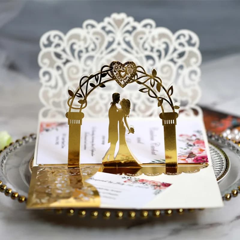 Cartes d'InPorter de Mariage Découpées au Laser, en Papier Perlé, Or Blanc, Décor de ixPréChristophe, Patients Européens, Cadeau, Analyste de Cartes de Vministériels x, 10/20 Pièces