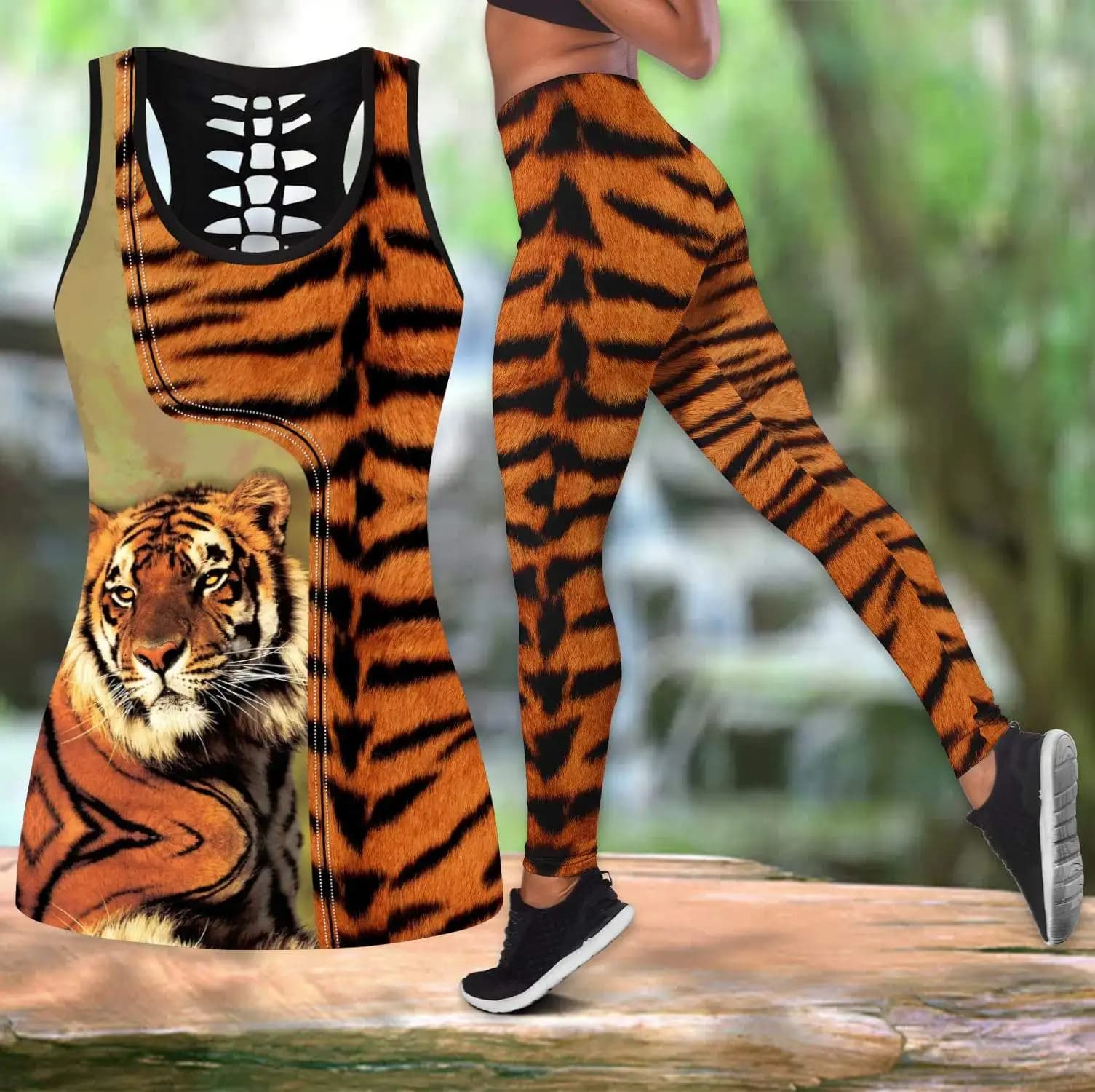 Tigre injuste imprimé en 3D sur toute la longueur pour femme, ensemble haut et leggings, pantalon de course, fitness, creux, précieux, DDK57