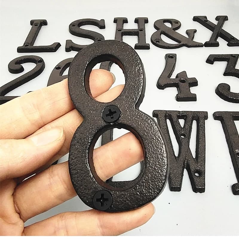 Lettres en métal chiffres de maison rétro 3D signe café mur créatif en fonte décoration plaque de porte numérique arabe meubles matériel