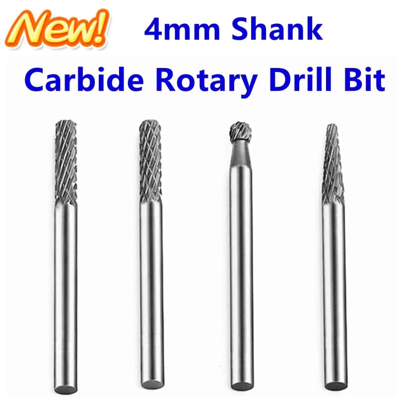 Fraise rotative en carbure de tungstène à queue de 3 mm et 4 mm, en alliage dur, pour fraisage de bout CNC, chanfreinage et meulage, outils de tournage