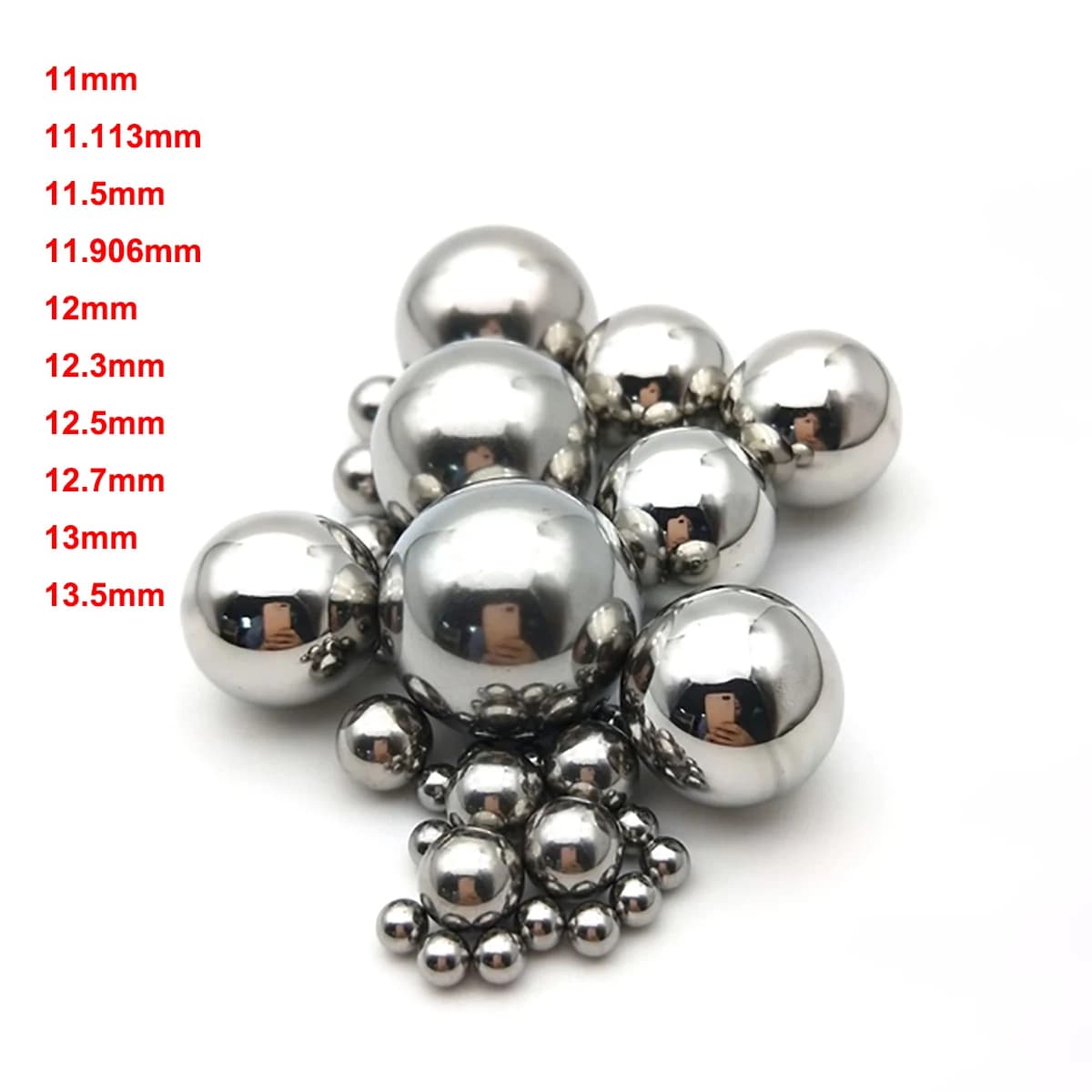 Billes de roulement de haute précision 11/11.113/11.5/11.906/12/12.3/12.5/12.7/13/13.5 -18.5mm en acier GCR15, lisses et solides