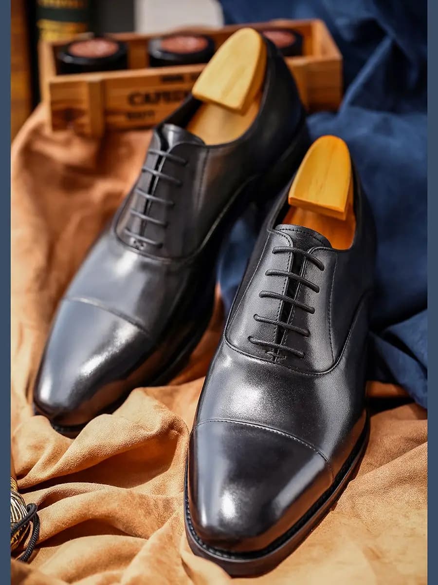 Hanmce-Chaussures Oxford en cuir véritable pour hommes, respirantes, à la mode