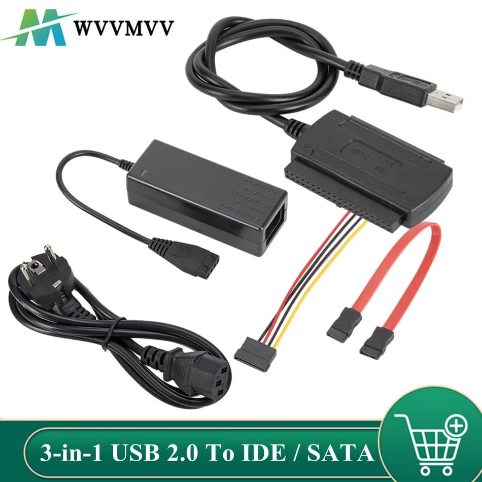 WVVMVV nouveau 3 en 1 USB 2.0 vers IDE/SATA 2.5 ", 3.5" disque dur HDD SSD 480 Mb/s câble adaptateur de convertisseur d'interface de données