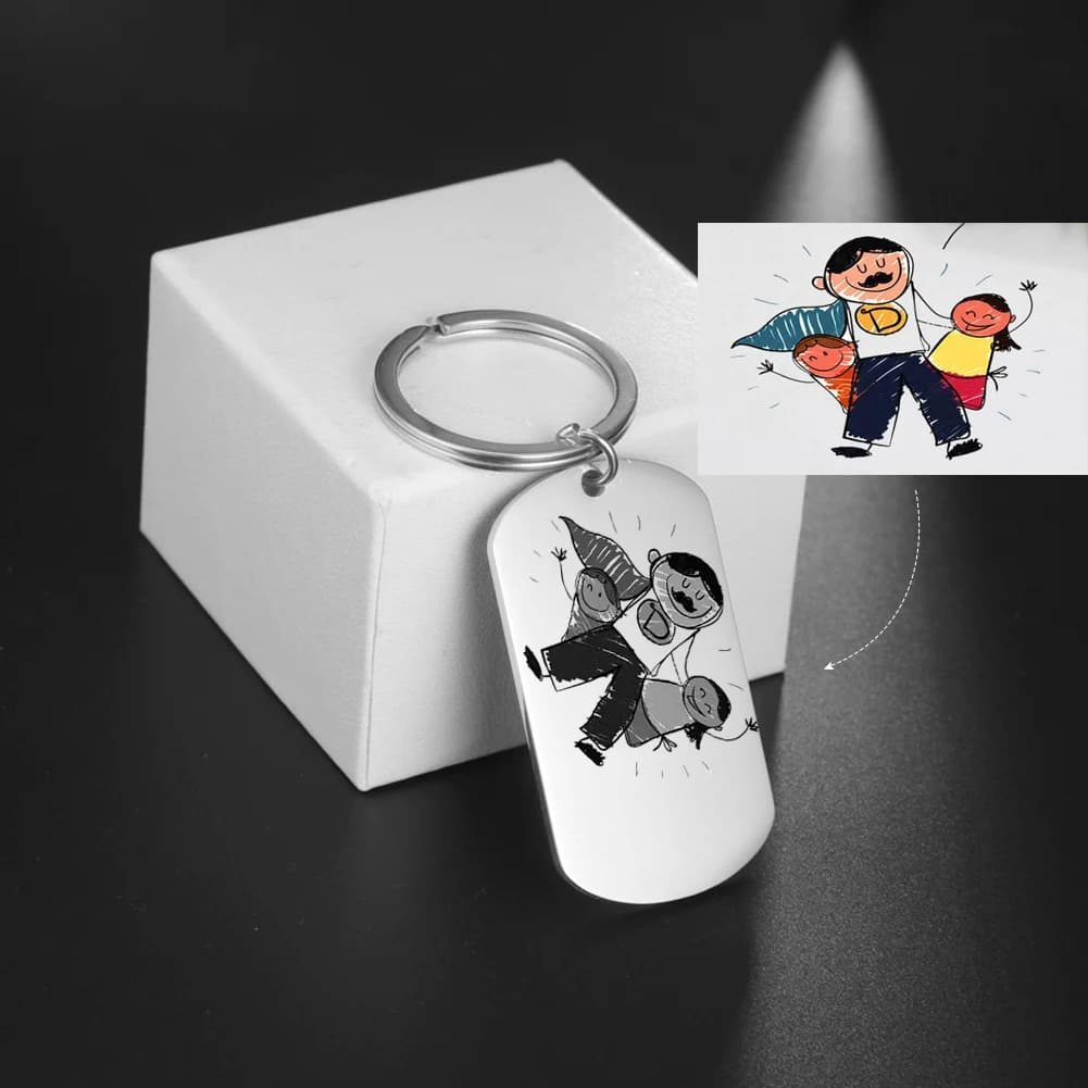 Porte-clés personnalisé avec dessin de personnage de dessin animé, écriture manuscrite, bijoux en acier inoxydable, cadeaux tendance pour la Saint-Valentin