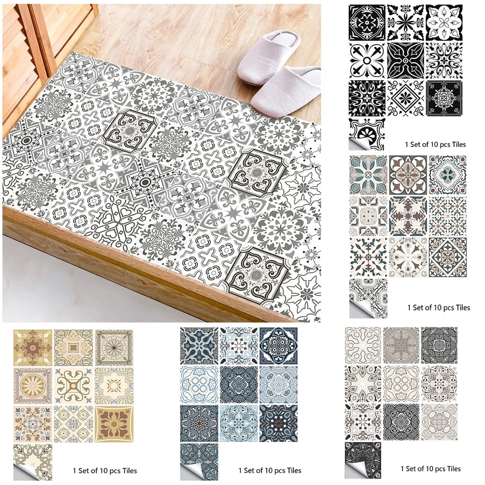Autocollant de carreaux de surface à motif rétro gris, couvertures de transferts pour tables chaudes de cuisine, sol, peler et coller, stickers muraux, 256, 10 pièces