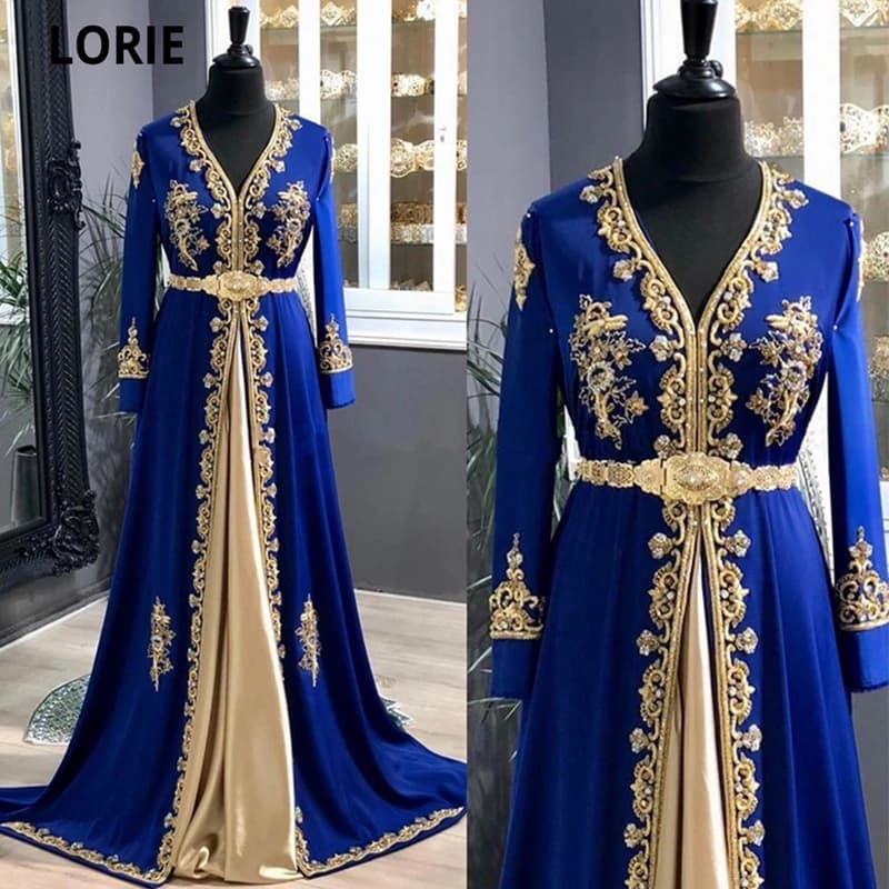 LORIE-Robe de Soirée Musulmane Bleu Royal pour Femme, Tenue Formelle Citrodubaï, Coupe Trapèze, Col en V, Caftan Marocain, Personnalisée