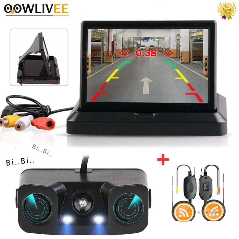 OOWLIVEE moniteur de voiture sans fil avec système de rétro-éclairage de caméra Parktronic pour voitures capteur de stationnement 2 sécurité de détection d'angle mort de voiture