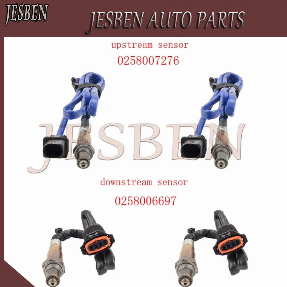4 pièces 0258007276 0258006697 Sonde lambda avant arrière O2 Capteur d'oxygène Compatible avec PORSCHE 911 997 3.6 GT3 BOXSTER 987 2.7 2004-2009