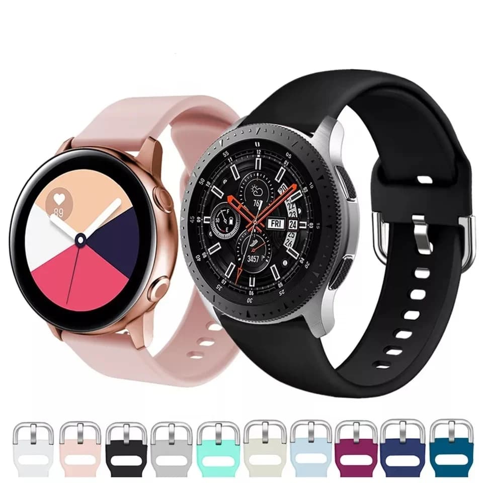 Bracelet en Silicone 22mm 20mm pour Samsung Galaxy watch 3 46mm/Active 2 42mm/Huawei watch GT GT2, boucle argentée pour Amazfit Bip