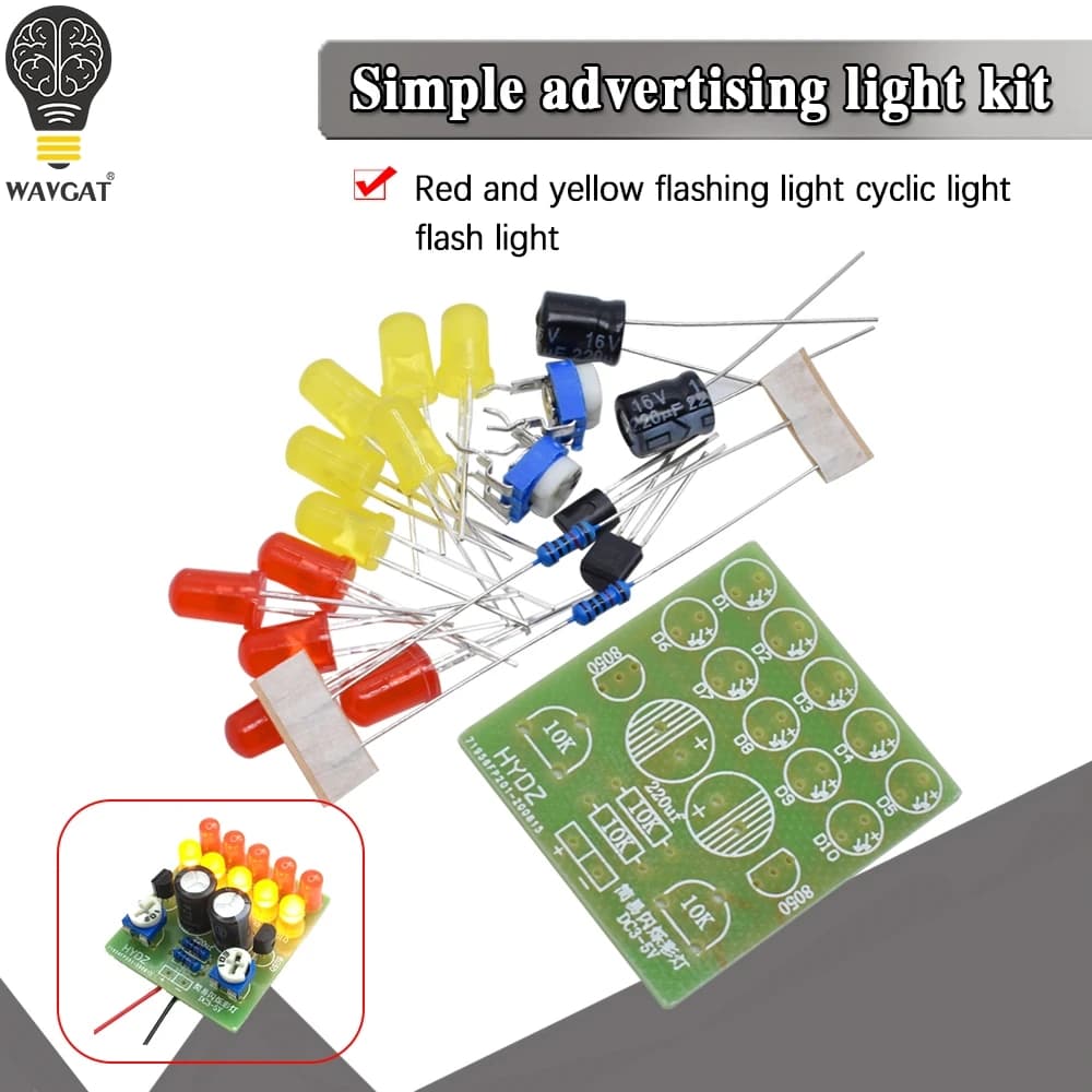 Kit d'éclairage publicitaire simple, lampes clignotantes rouges et jaunes, lampes de cycle, lampes flash modifiées, bricolage, kit de formation pour étudiants