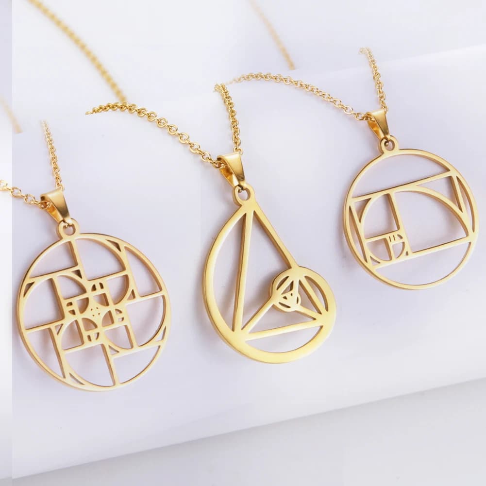LIKGREAT Fibonacci spirale rapport d'or pendentif collier Metatron's Cube colliers pour femmes hommes Triangle en acier inoxydable bijoux