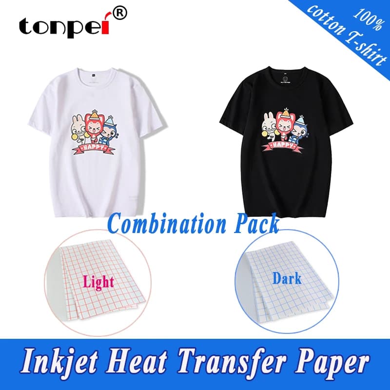 Papier de transfert de chaleur pour documents sombres clairs, grille d'impression à jet d'encre, cadeaux de bricolage, fer sur t-shirt, 100% coton, A4, A3